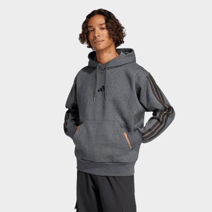 Men's adidas Essentials 3-Stripes Fleece Pullover Hoodie - Dark Grey Heather/Black