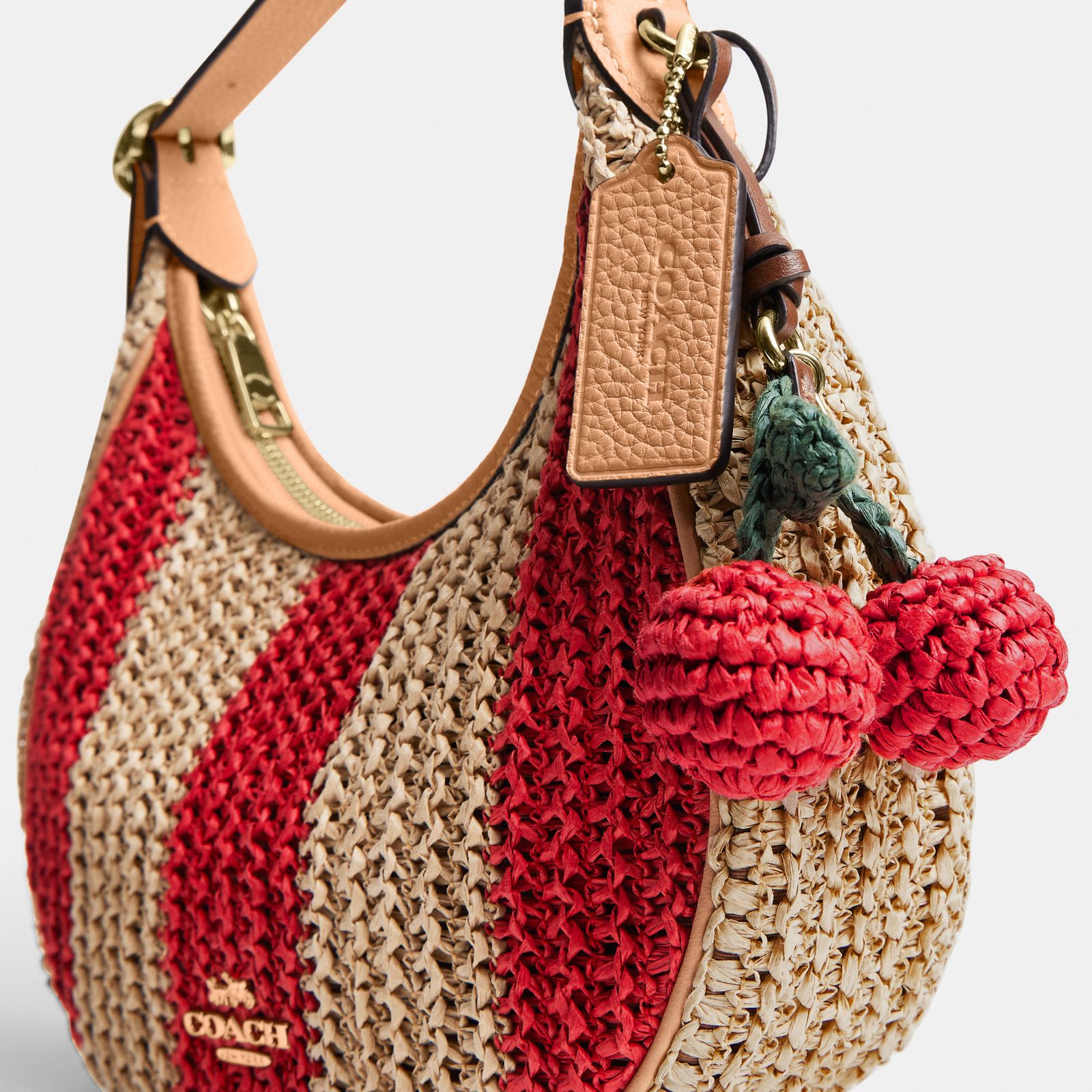 Emily Shoulder Bag With Charm - Gold/Red/Tan - view 8