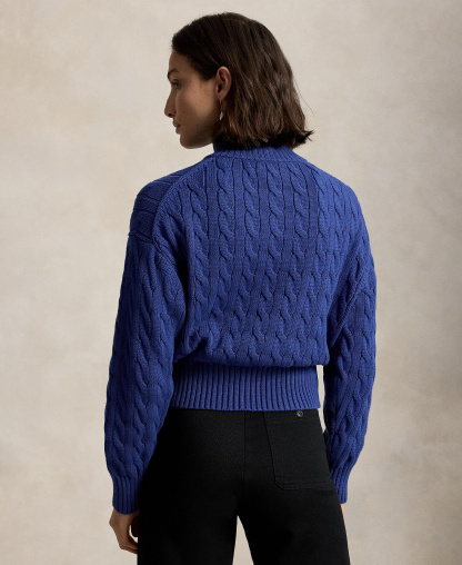 Polo Ralph Lauren Women's Cable-Knit Cotton Quarter-Zip Sweater - Charter Blue