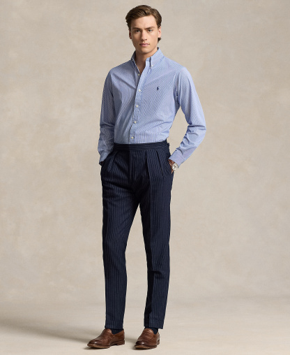 Polo Ralph Lauren Men's Stretch Poplin Shirt - Blue/White Hairline Stripe