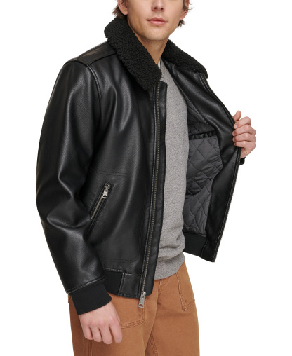 Levi's Men's Sherpa Collar Faux Leather Bomber Jacket - Black