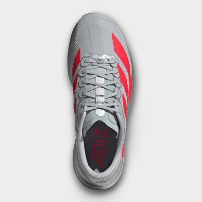 Men's adidas Adizero EVO SL Woven Running Shoes - Part 1 - Silver Metallic/Lucid Red/Iron Metallic - Top view