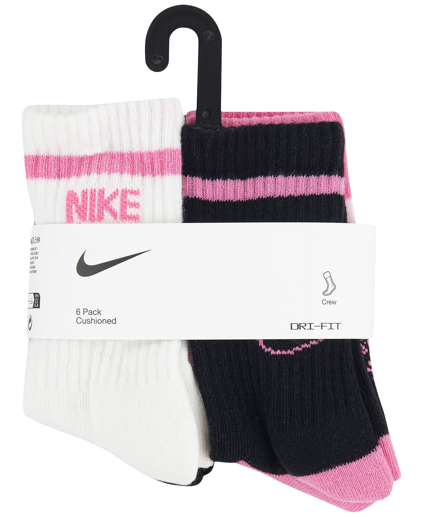 Nike Boys' and Girls' 4-7 Retro Crew Socks, 6-Pack - Pink Glow
