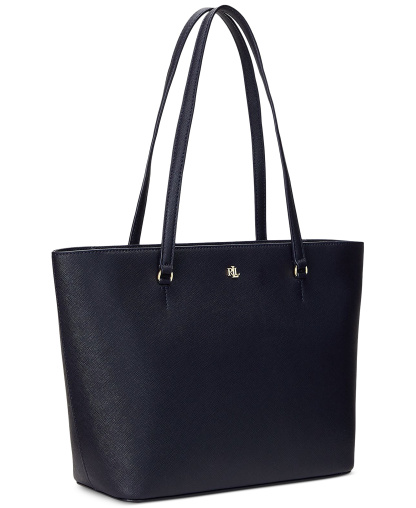 Lauren Ralph Lauren Crosshatch Leather Karly Medium Shopper Tote Handbag - Navy