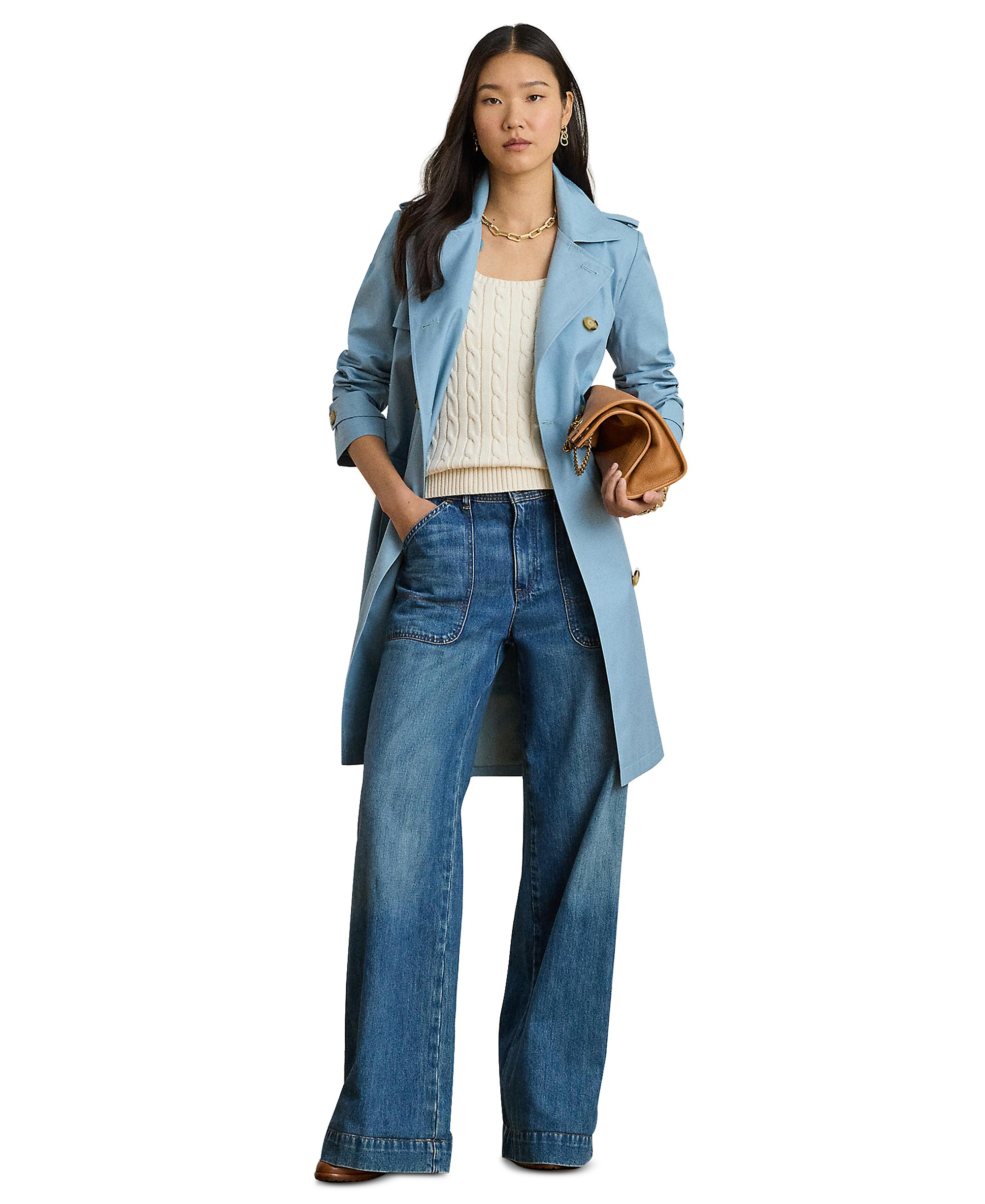 Lauren Ralph Lauren Women's Double-Breasted Belted Trench Coat, Created for Macy's - Blue Note