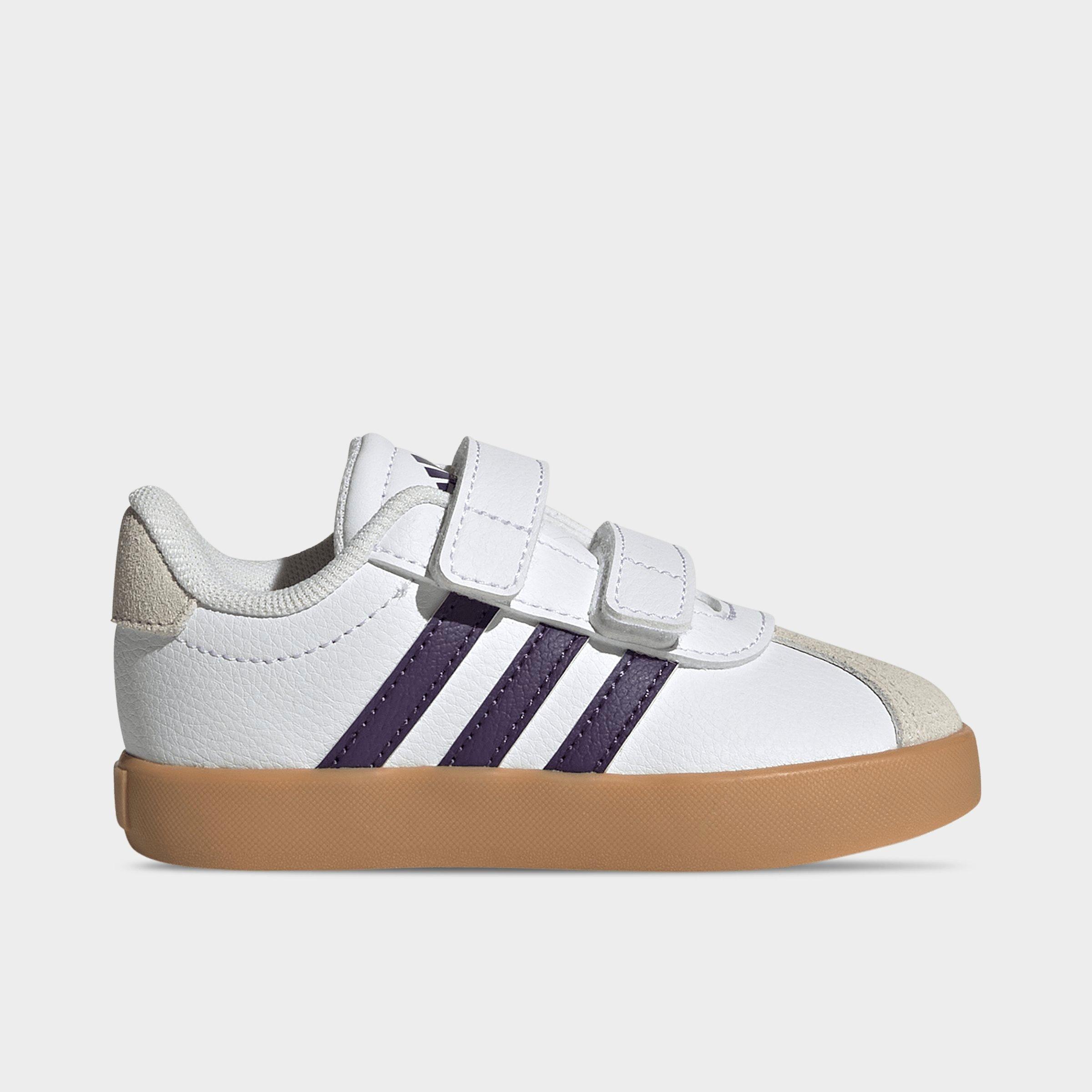 Kids' Toddler adidas VL Court 3.0 Hook-And-Loop Casual Shoes - Footwear White/Violet/Gum - Left shoe facing left. Outside of the shoe.
