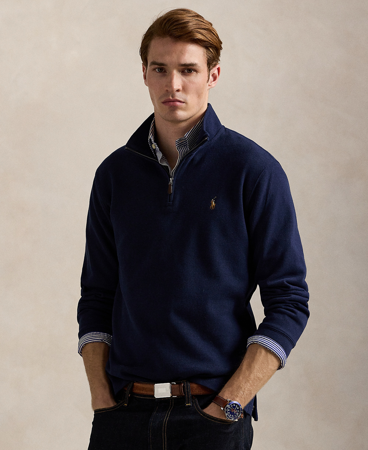 Polo Ralph Lauren Men's Estate-Rib Cotton Quarter-Zip Sweater - Crusie Navy