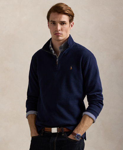 Polo Ralph Lauren Men's Estate-Rib Cotton Quarter-Zip Sweater - Crusie Navy