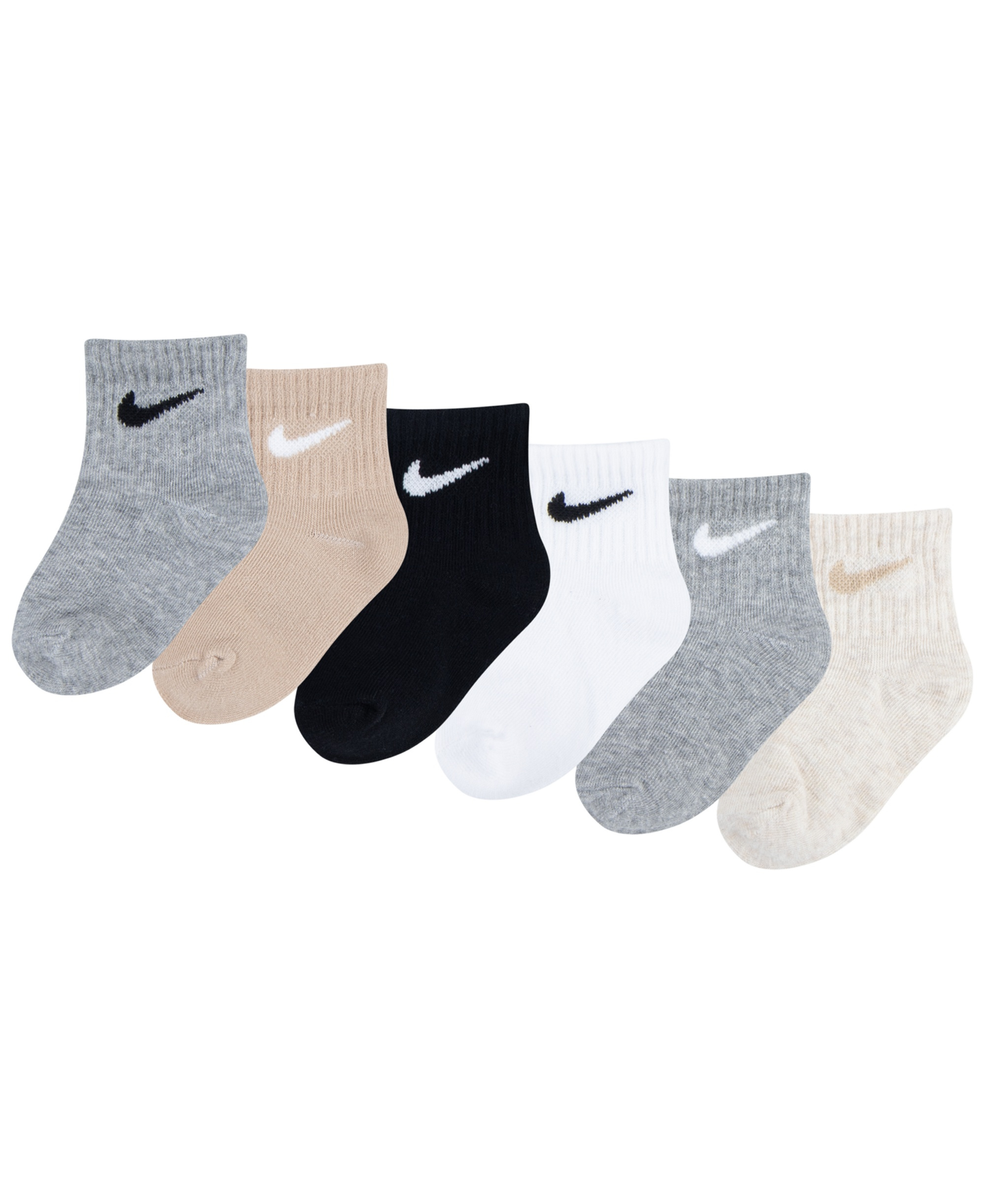 Nike Baby and Toddler Boys' and Baby Girls' Swoosh Ankle Socks, 6-Pack - Gray/White/Multi