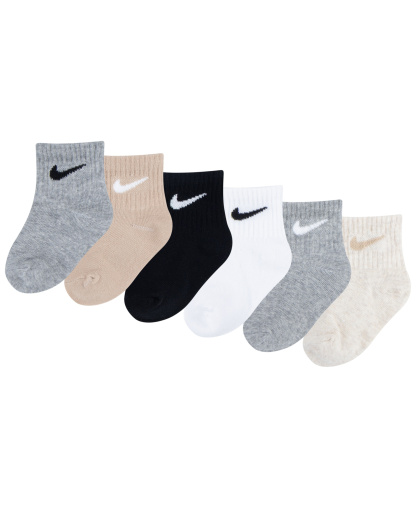 Nike Baby and Toddler Boys' and Baby Girls' Swoosh Ankle Socks, 6-Pack - Gray/White/Multi