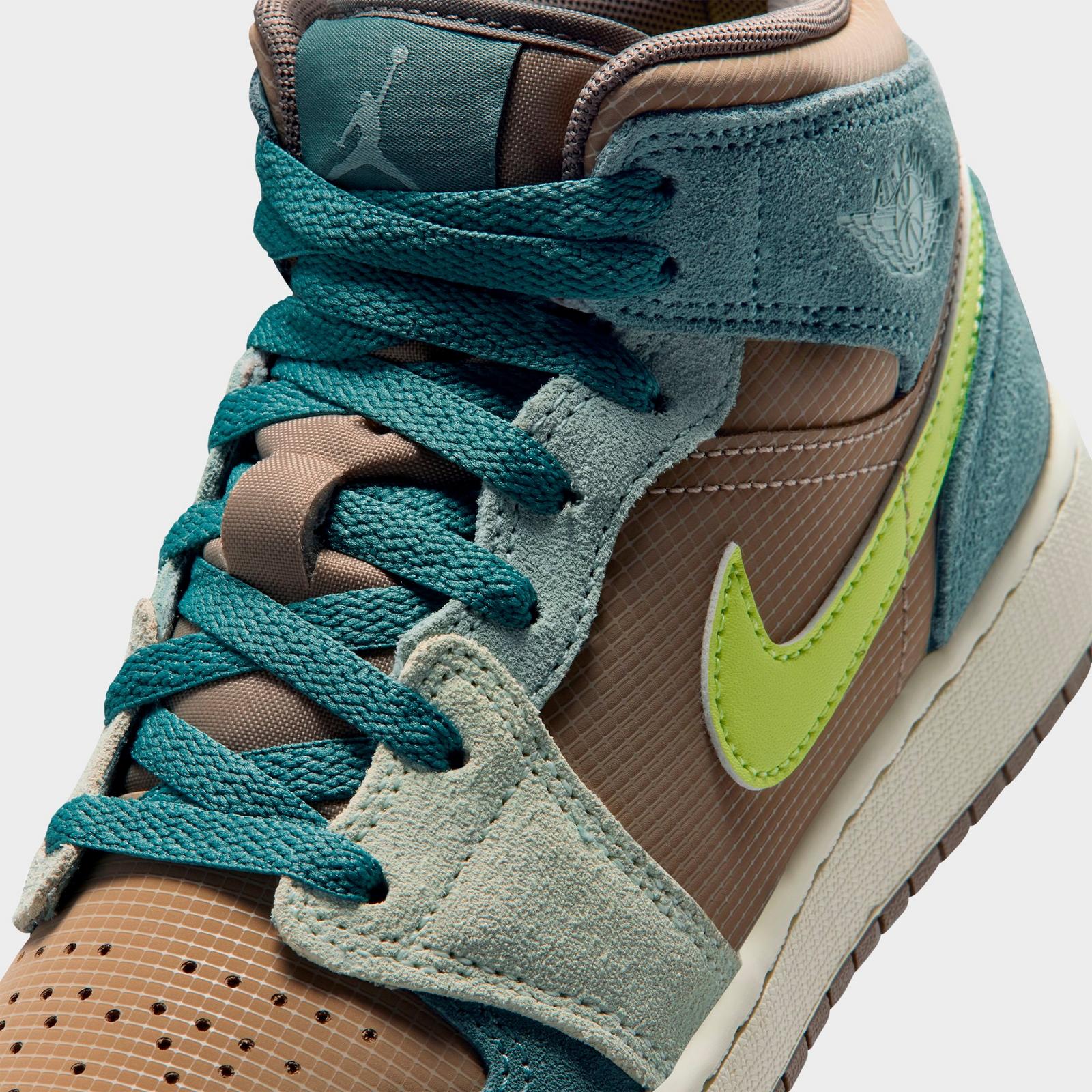 Big Kids' Air Jordan Retro 1 Mid Casual Shoes - Khaki/Hasta/Olive Grey/Light Lemon Twist - view 3