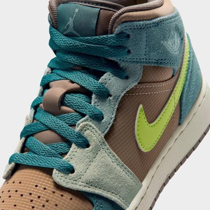 Big Kids' Air Jordan Retro 1 Mid Casual Shoes - Khaki/Hasta/Olive Grey/Light Lemon Twist - view 3