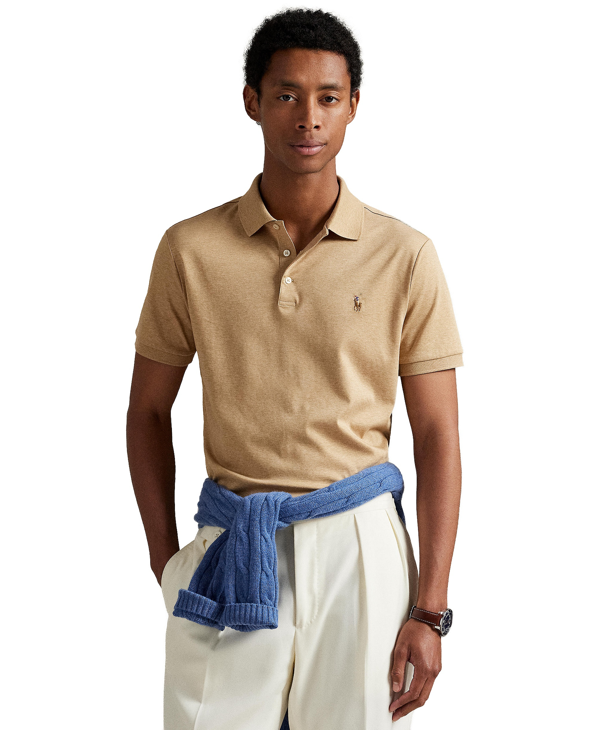 Polo Ralph Lauren Men’s Slim-Fit Soft Cotton Polo Shirt - Classic Camel Heather