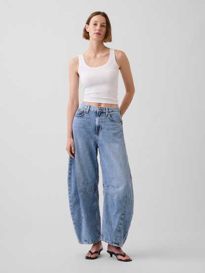 High Rise UltraSoft Crossover Horseshoe Jeans - Medium indigo