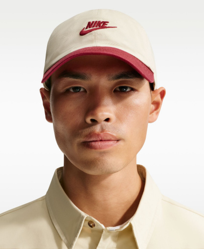 Nike Unisex Club Logo Embroidered Cap - Khaki /Team Crimson