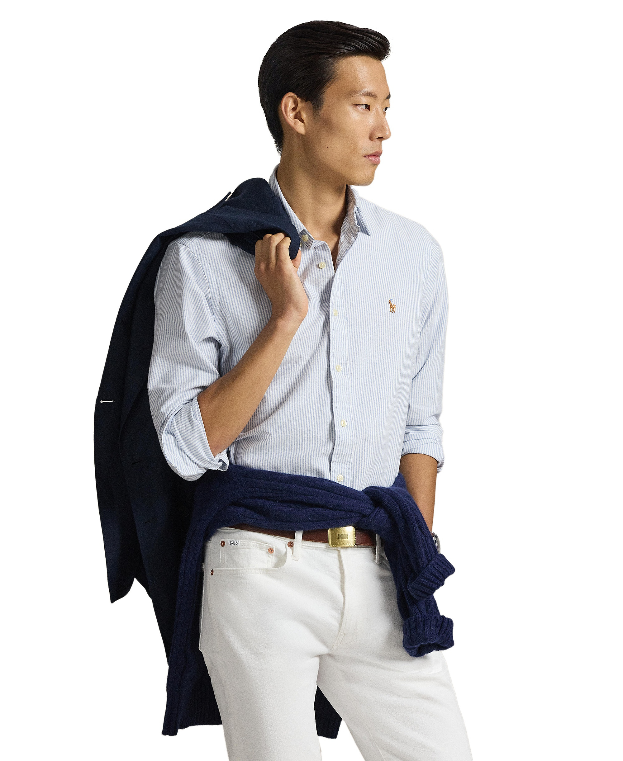 Polo Ralph Lauren Men's Classic-Fit Plaid Brushed Oxford Shirt - Blue White Stripe