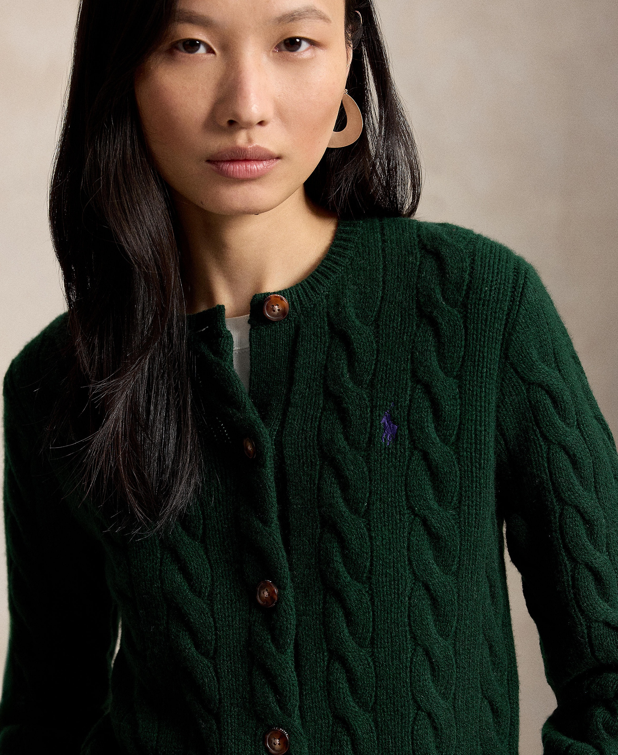 Polo Ralph Lauren Women's Cable-Knit Wool-Cashmere Cardigan Sweater - College Green