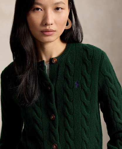 Polo Ralph Lauren Women's Cable-Knit Wool-Cashmere Cardigan Sweater - College Green