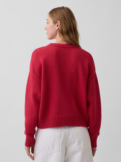 100% Cotton Oversized Crop Sweater - Chakra red