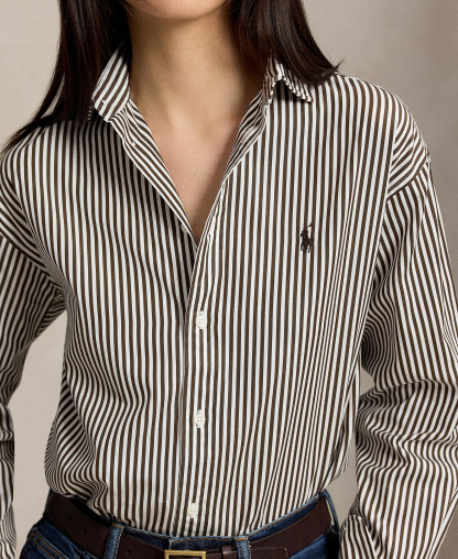 Polo Ralph Lauren Women's Relaxed-Fit Striped Cotton Shirt - Dark Brown/White