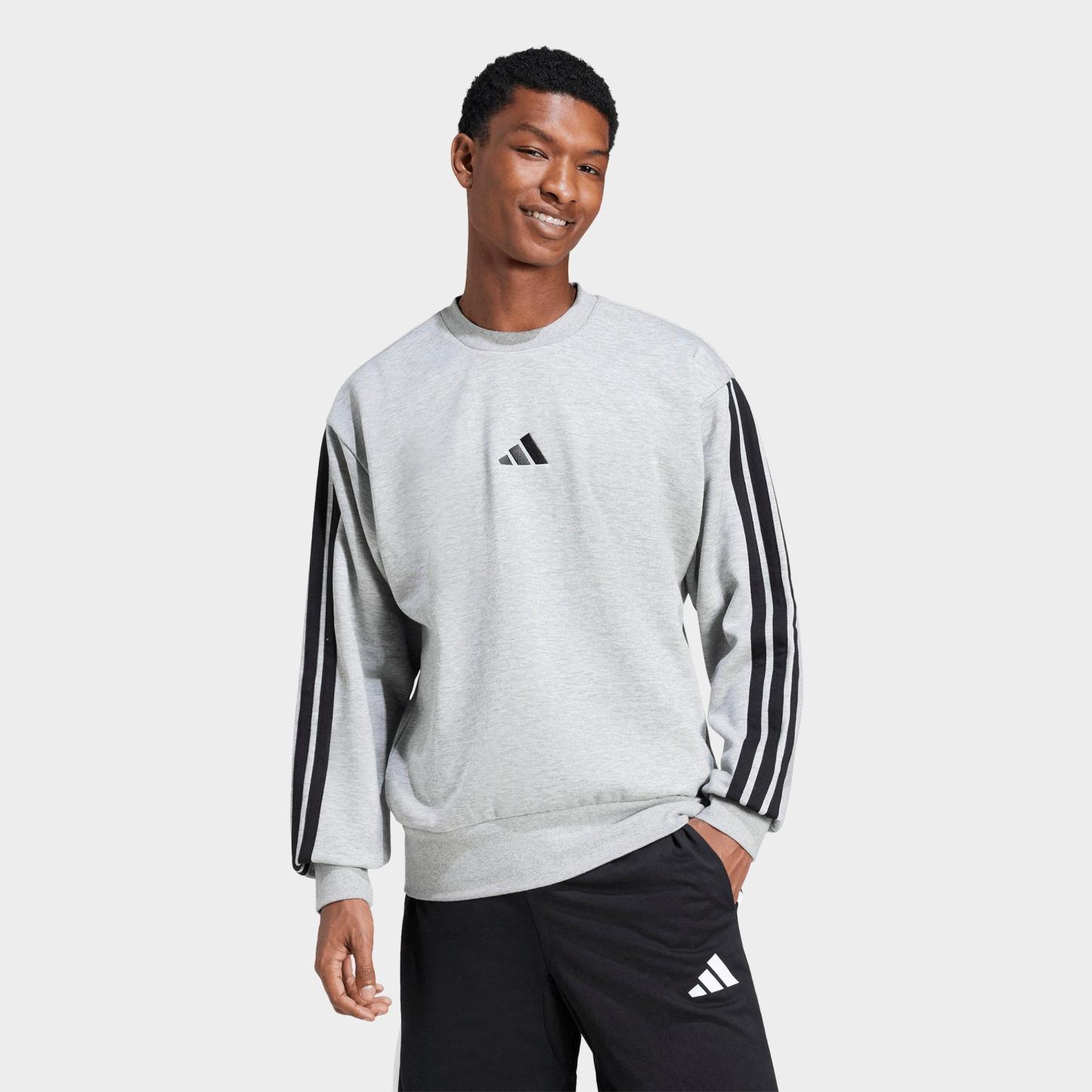 Men's adidas Essentials 3-Stripes Fleece Crewneck Sweatshirt - Medium Grey Heather