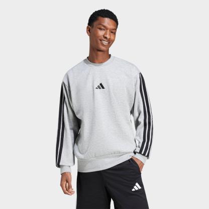 Men's adidas Essentials 3-Stripes Fleece Crewneck Sweatshirt - Medium Grey Heather