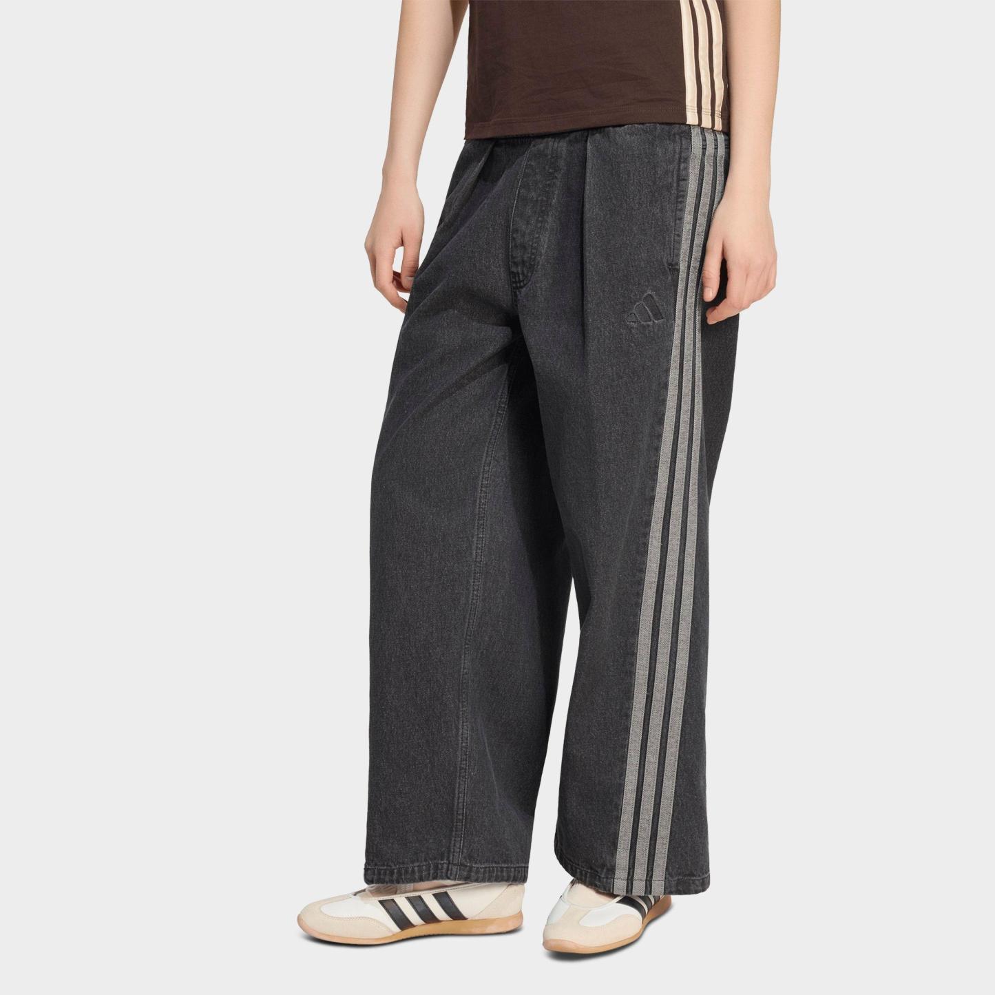 Women's adidas Originals Stadium Washed Loose Denim Pants - Black