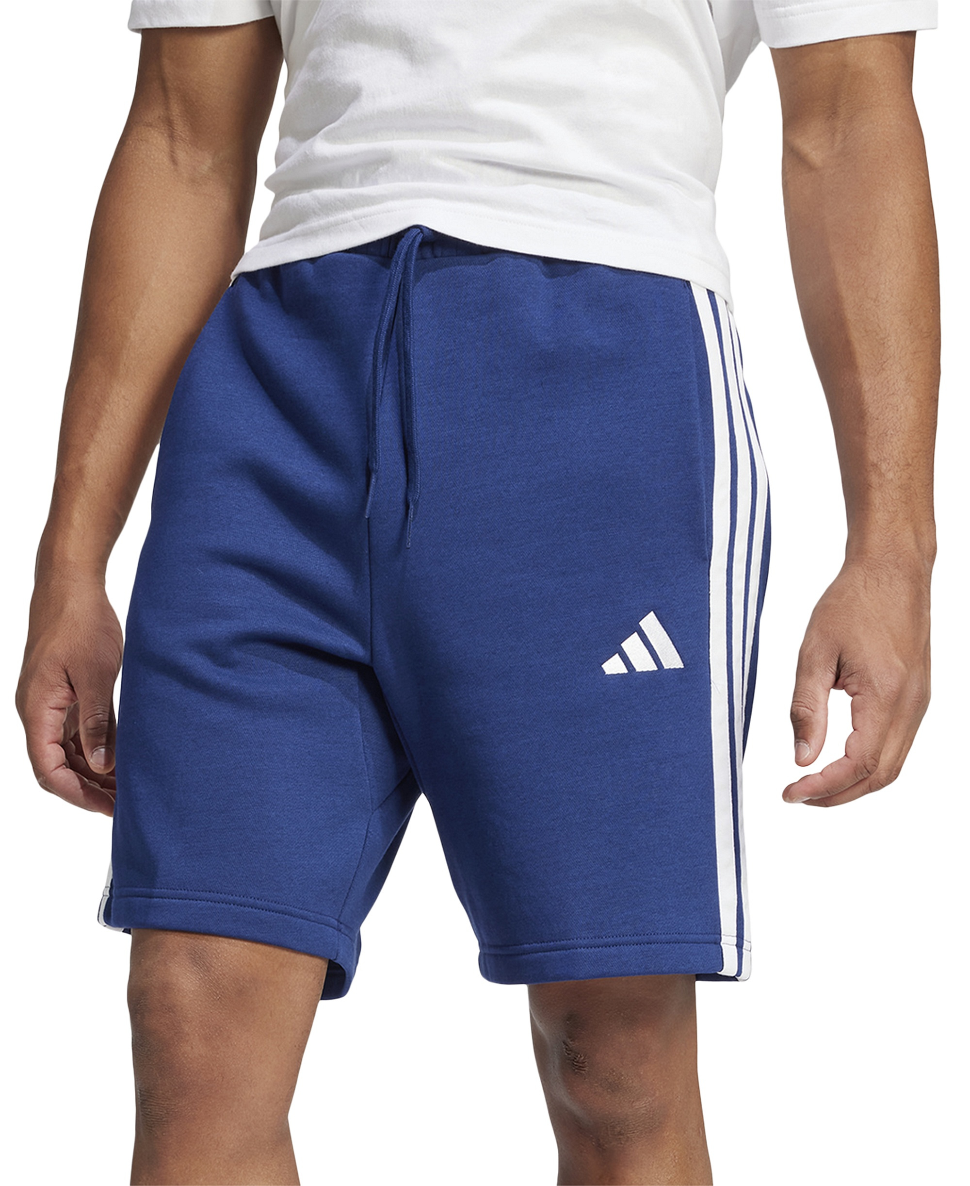 adidas Men's Essential Three Stripes Fleece Shorts - Dark Blue/wht
