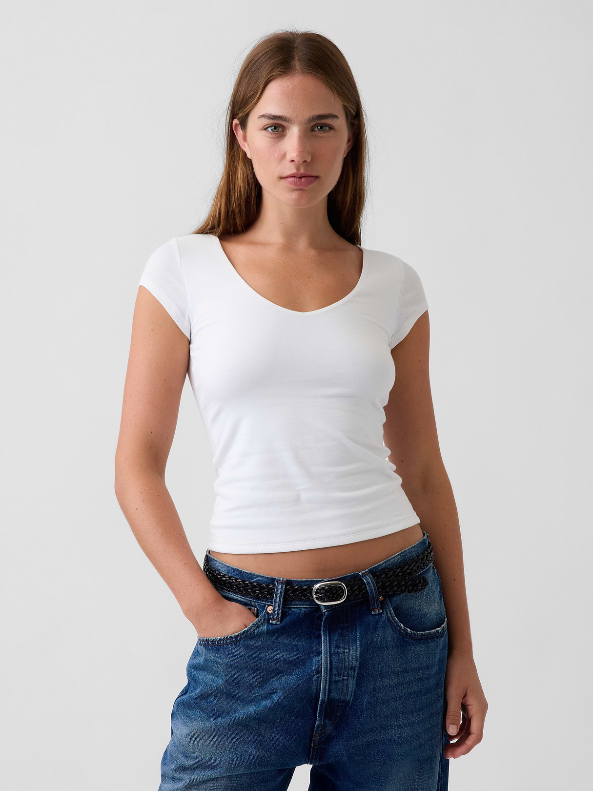 CloseKnit Jersey V-Neck T-Shirt - Fresh white