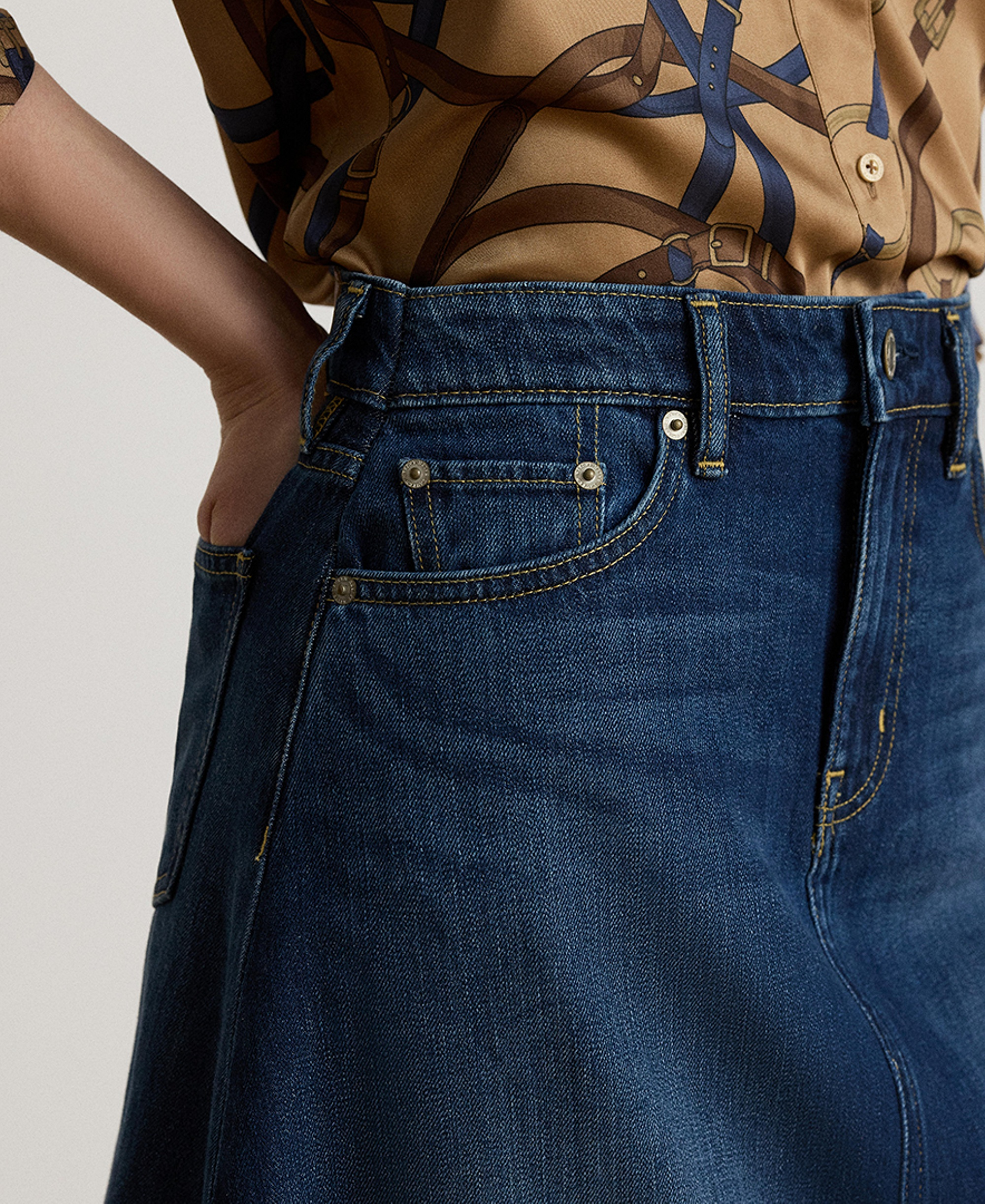 Lauren Ralph Lauren Women's A-Line High-Waisted Midi Denim Skirt - Marina Wash