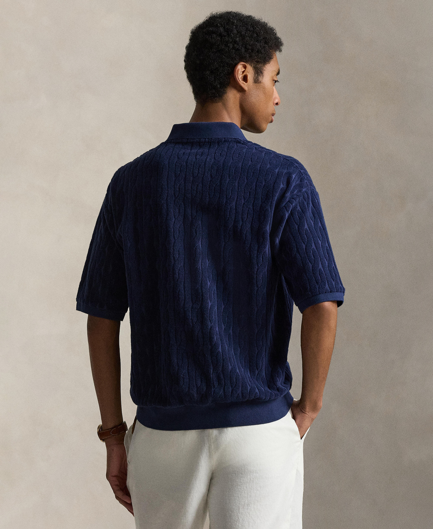 Polo Ralph Lauren Men's Classic-Fit Cable-Knit Terry Polo Shirt - Newport Navy
