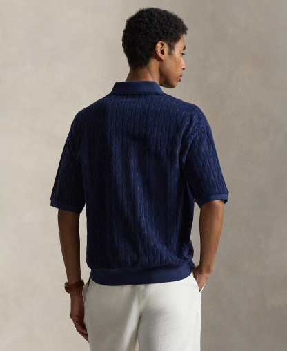 Polo Ralph Lauren Men's Classic-Fit Cable-Knit Terry Polo Shirt - Newport Navy
