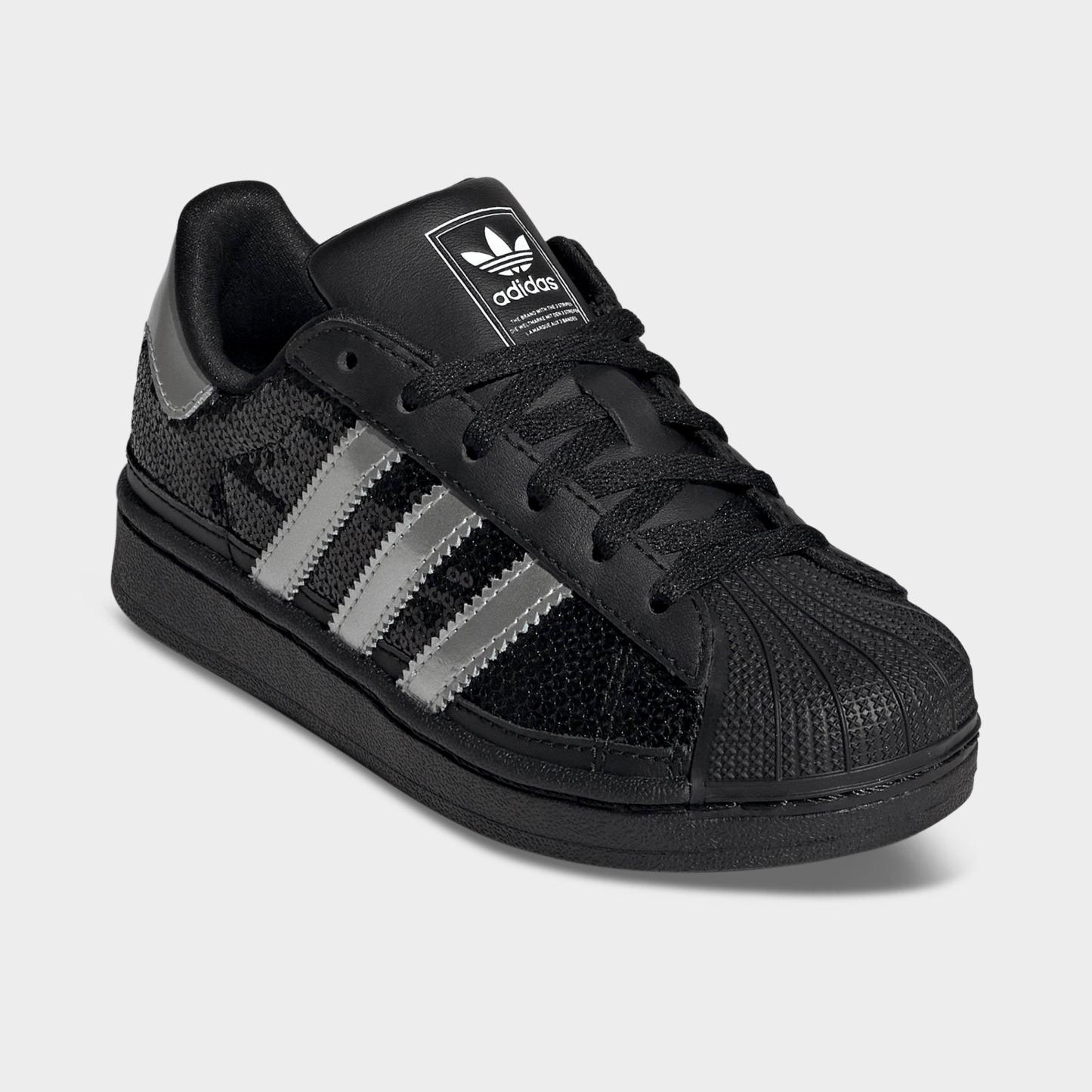 Little Kids' adidas Originals Superstar II Casual Shoes - Core Black/Silver Metallic/Cloud White - Both shoes facing left