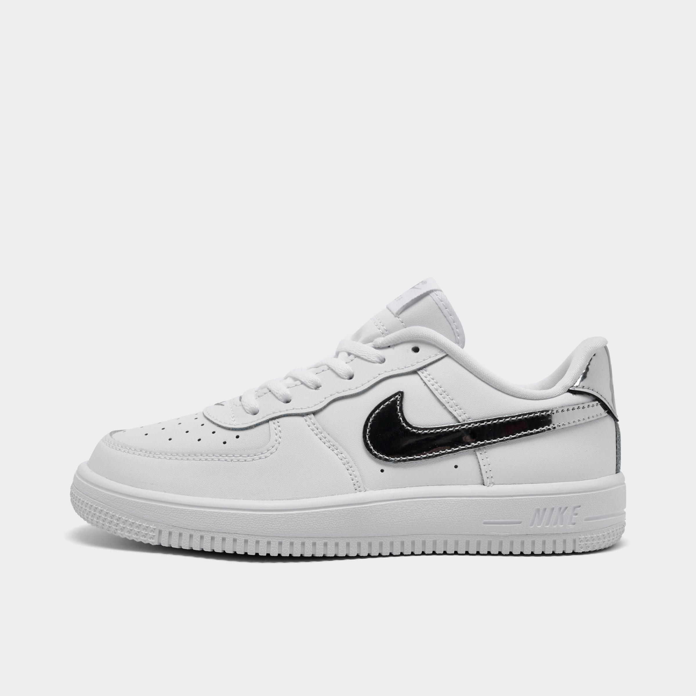 Little Kids' Nithtke Force 1 Casual Shoes - Part 1 - White/Metallic Silver - Left shoe facing left. Outside of the shoe.