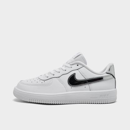 Little Kids' Nithtke Force 1 Casual Shoes - Part 1 - White/Metallic Silver - Left shoe facing left. Outside of the shoe.
