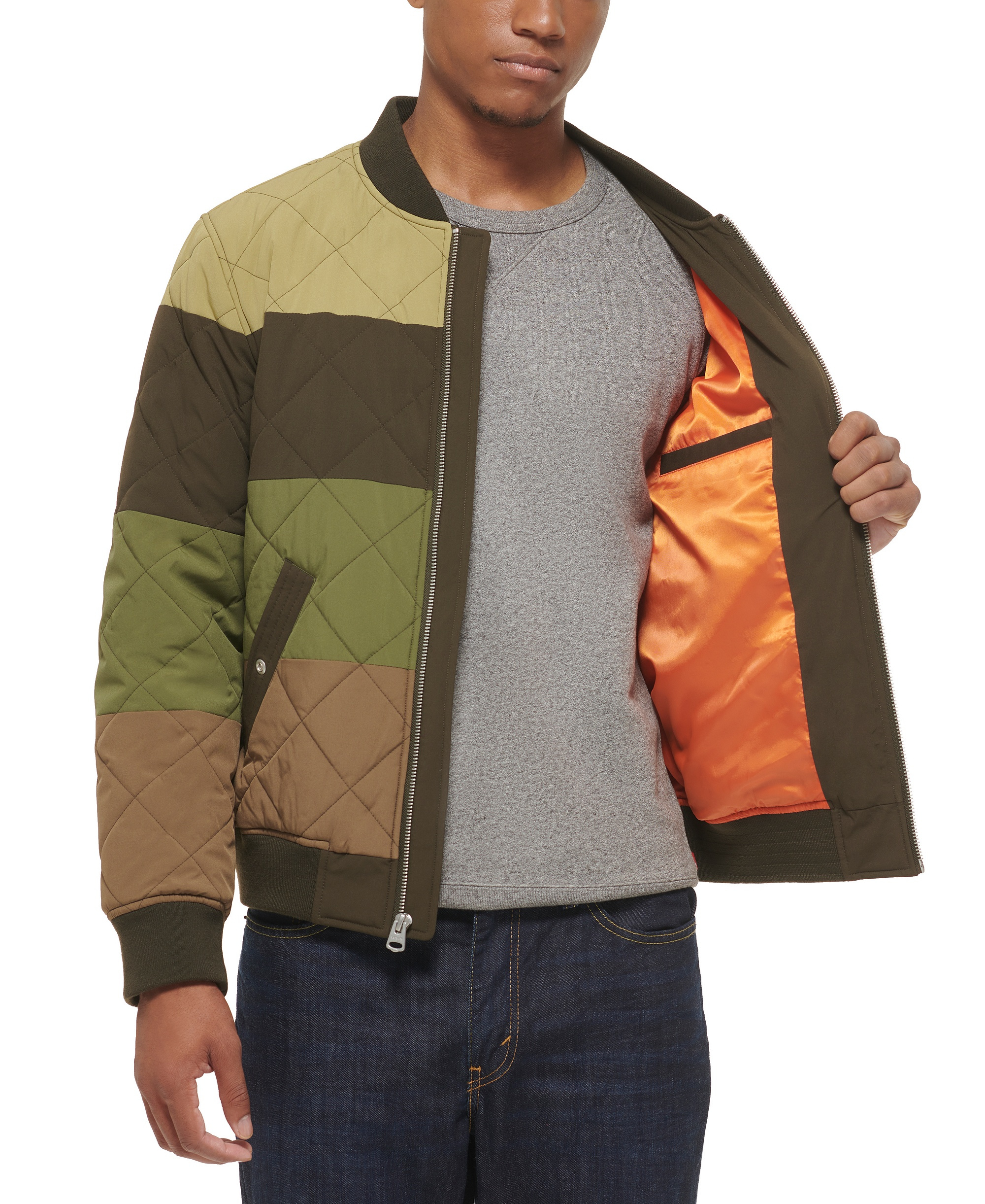 Levi's Men's Quilted Fashion Bomber Jacket - Olive/brown Combo