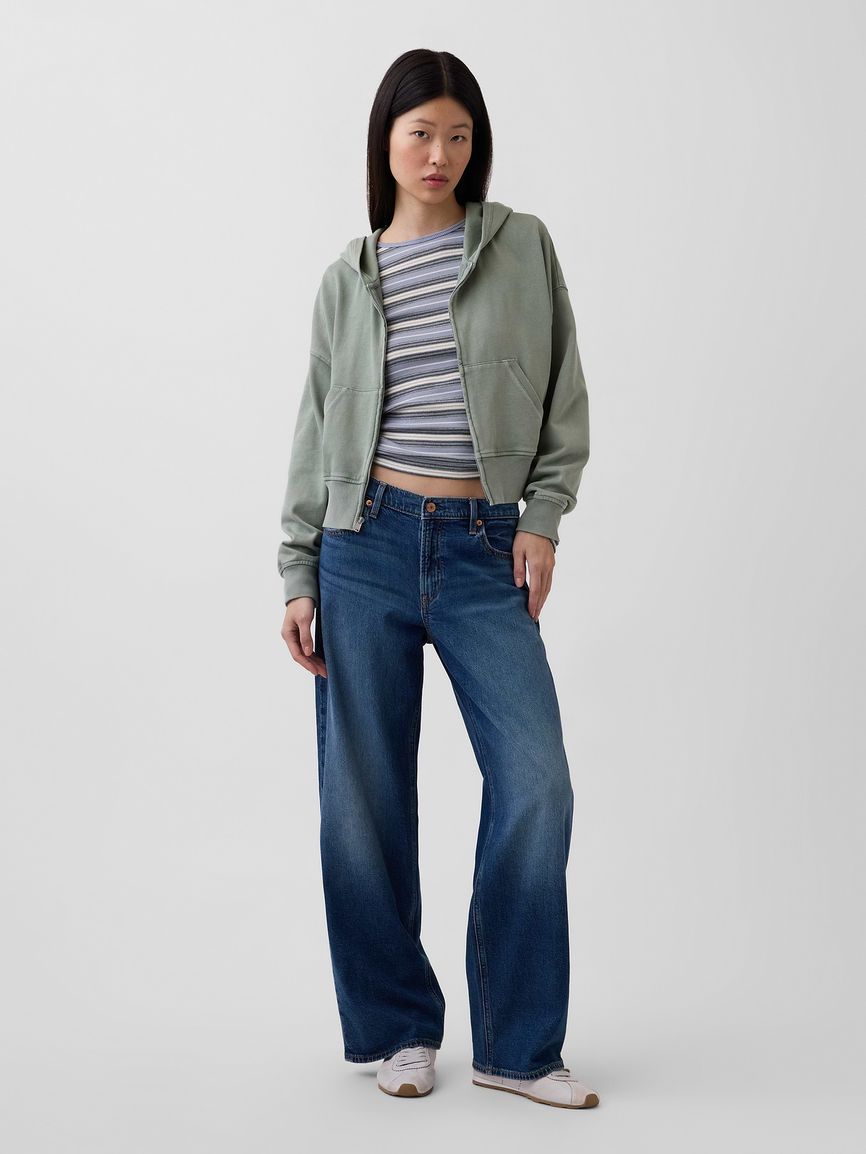 VintageSoft Terry Oversized Wedge Zip Hoodie - Gasoline green