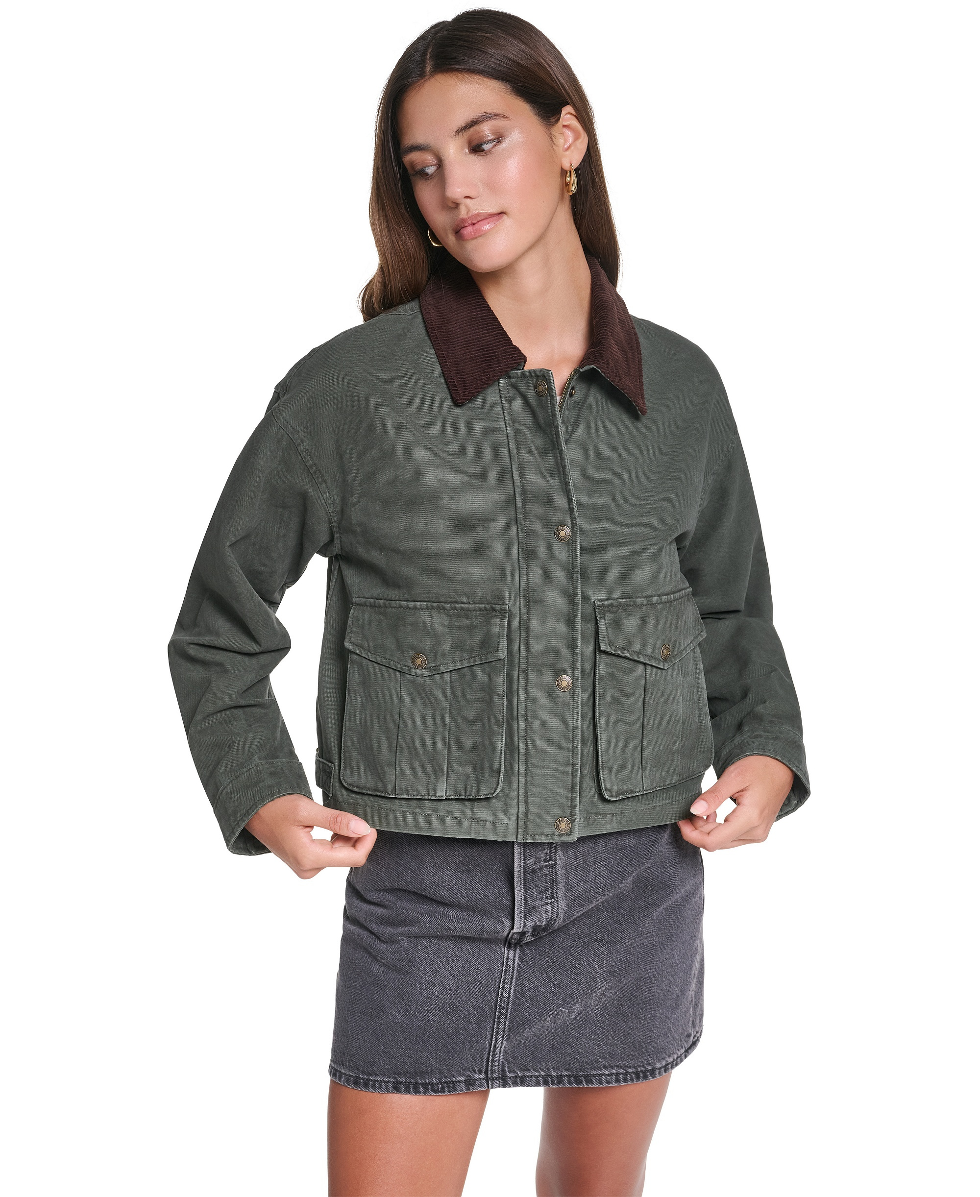 Levi's Women's Cropped Cotton Corduroy-Collar Barn Jacket - Olive