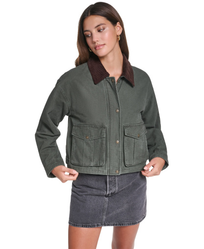 Levi's Women's Cropped Cotton Corduroy-Collar Barn Jacket - Olive