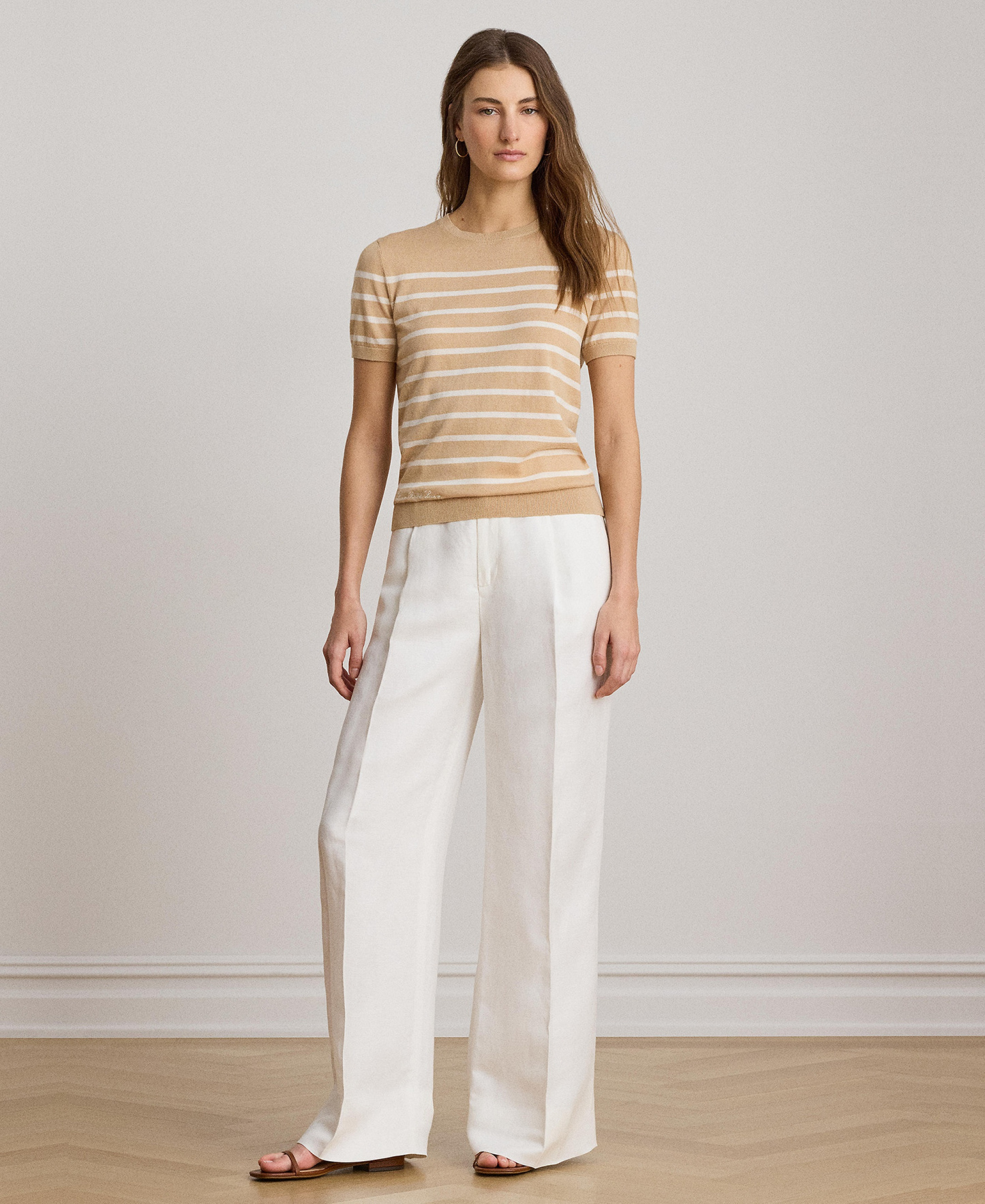Lauren Ralph Lauren Women's Crewneck Short-Sleeve Sweater - Ginger Tan/ Mascarpone Cream