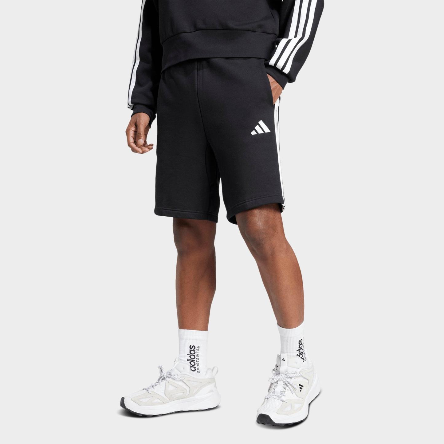 Men's adidas Essentials 3-Stripes Fleece Shorts - Black/White