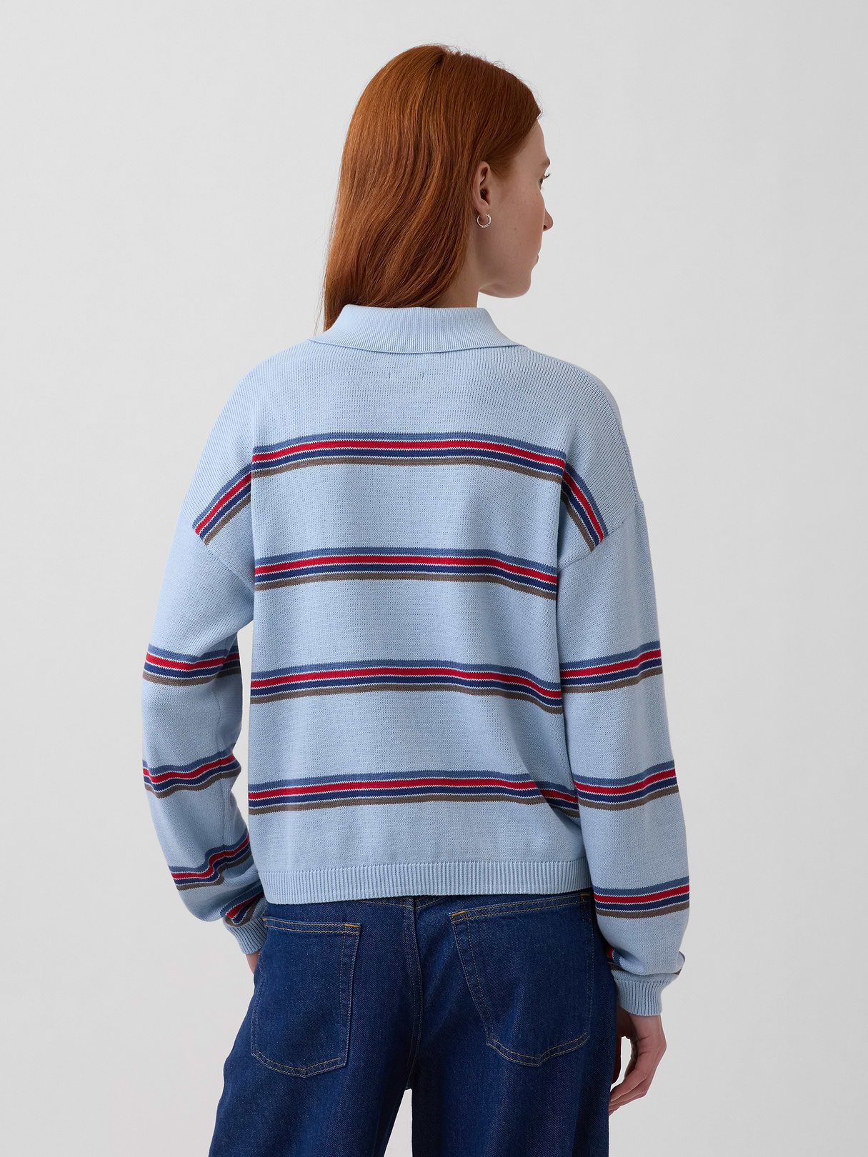 100% Cotton Relaxed Polo Sweater - Sail blue