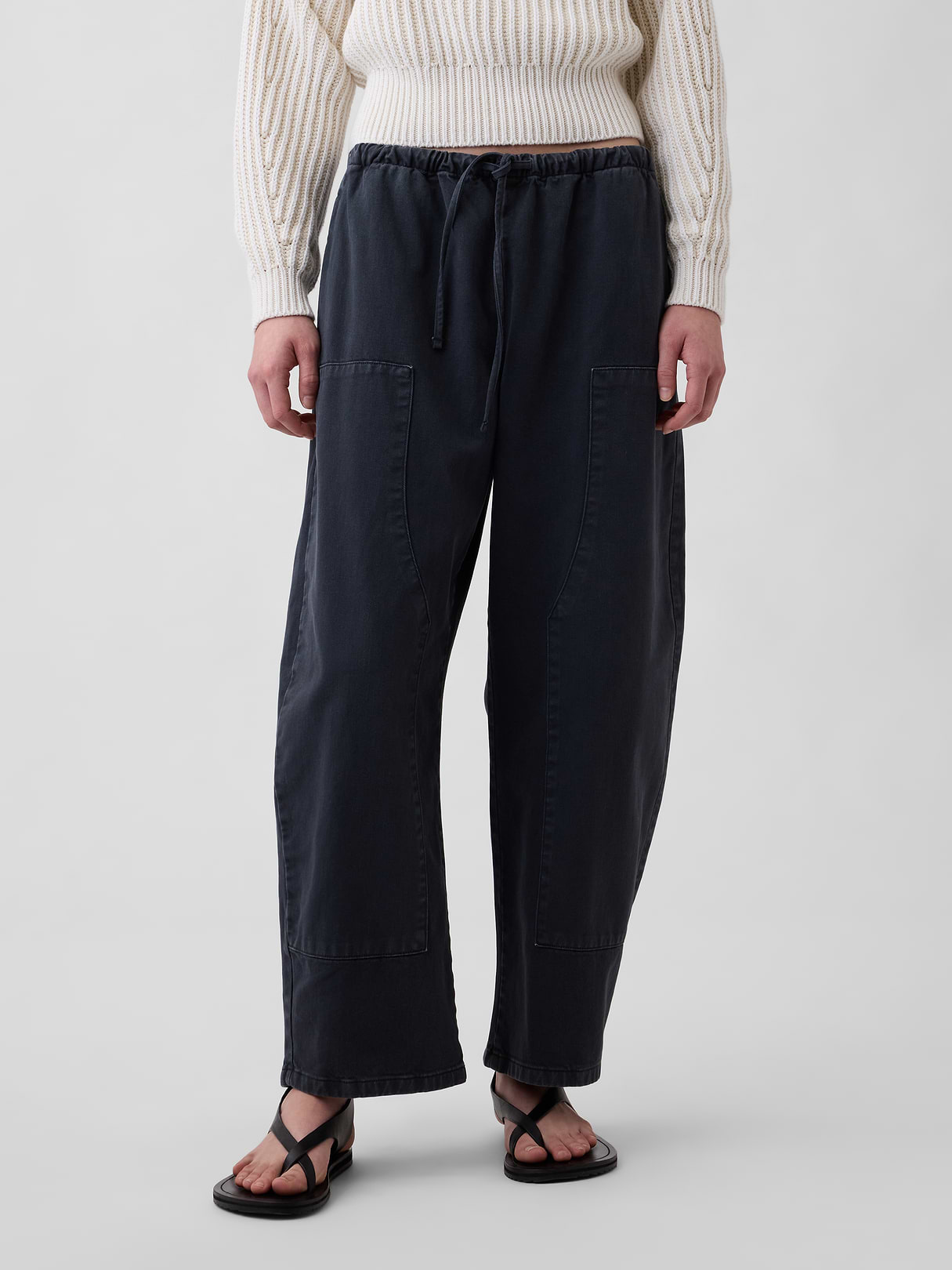Easy Double-Knee Barrel Pants - Black