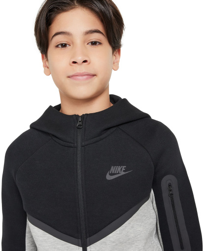 Nike Boys' and Girls' 7-20 Sportswear Tech Fleece Full-Zip Hoodie - Dark Gray Heather/Black