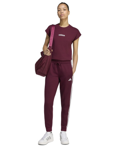 adidas Women's Essentials Three Stripes Fleece Slim Pants - Maroon/white