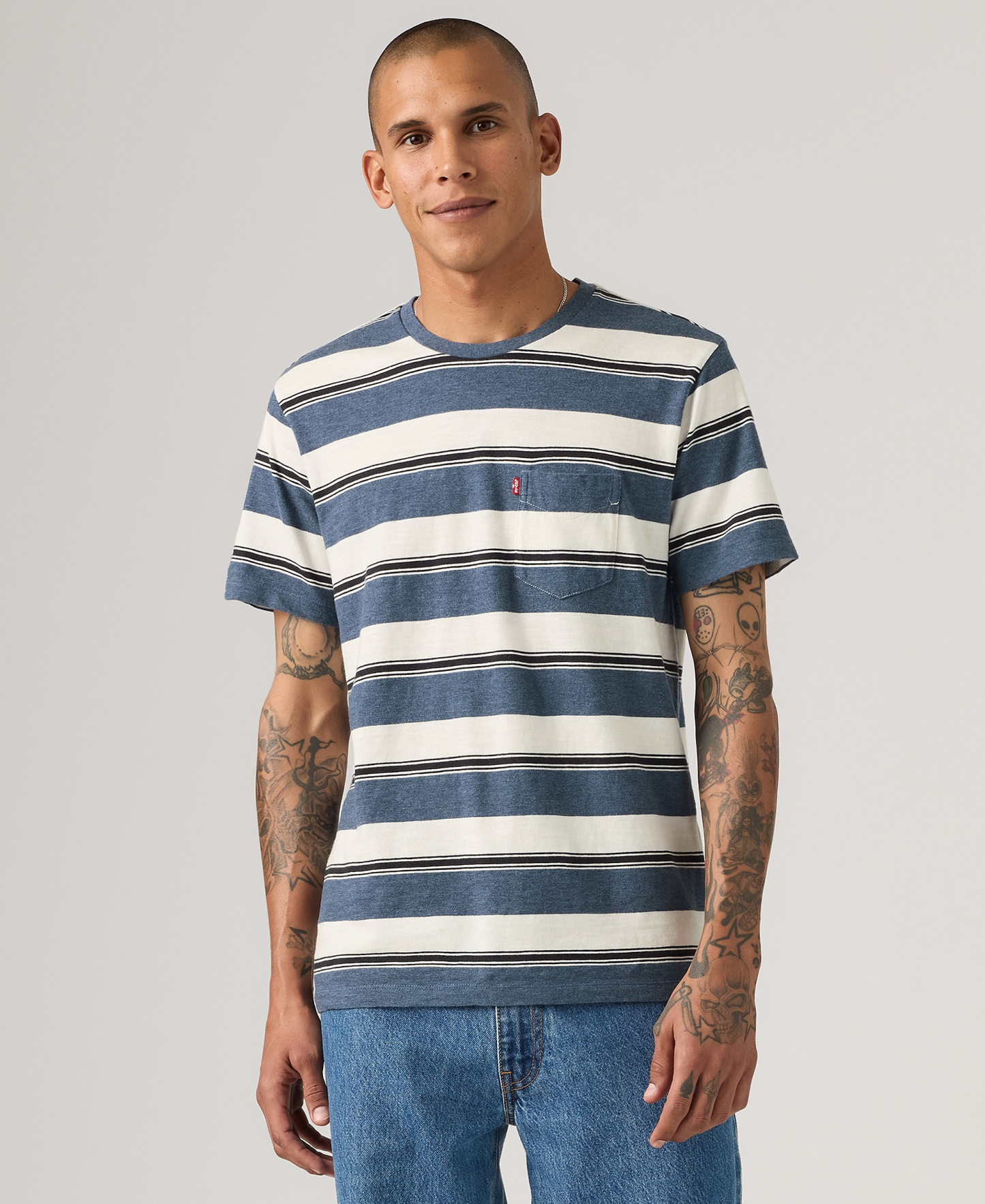 Levi's Men's Classic Pocket Crewneck Short-Sleeve T-Shirt - Ensign Blue Stripe