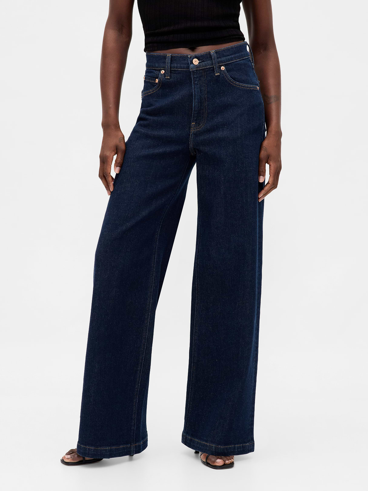 High Rise Stride Cuffed Wide-Leg Jeans - Dark blue indigo