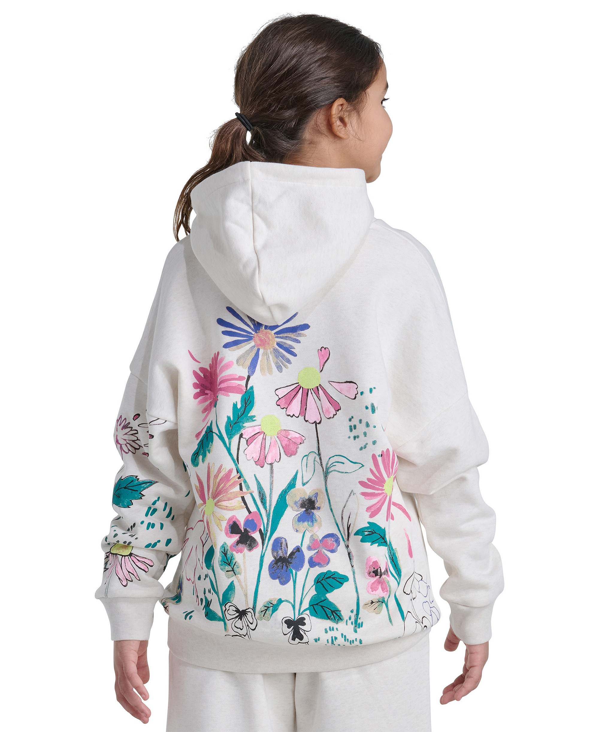 adidas Girls' 8-16 Long-Sleeve Graphic Fleece Hooded Sweatshirt - Oatmeal Heather