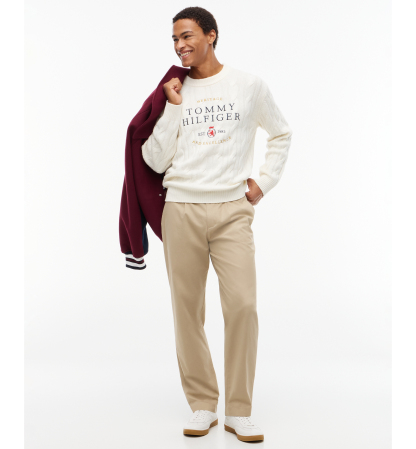 Tommy Hilfiger Men's American Icons Cable-Knit Graphic Crewneck Lambswool Sweater, Macy’s Exclusive - Ivory