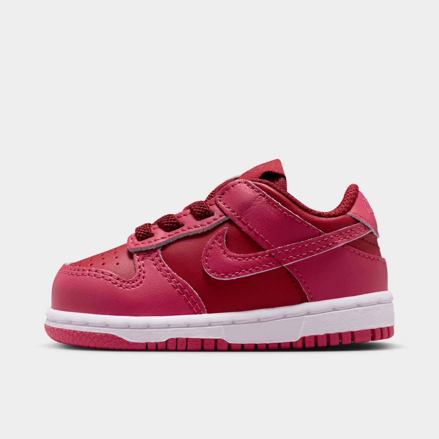 Kids' Toddler Nithtke Dunk Low Casual Shoes - Team Red/Sweet Beet/White/Sweet Beet - Left shoe facing left. Outside of the shoe.